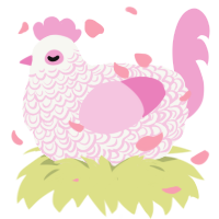 Roxane, a white and pink chicken with a double-lace pattern