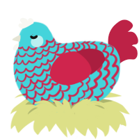 A aqua and crimson chicken with a lace pattern