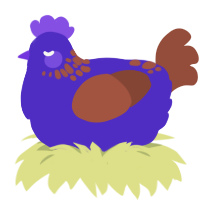 A indigo and russet chicken with a neck-speckle pattern