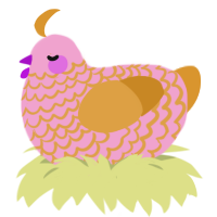 350, a pink and orange chicken with a lace pattern