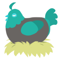 MIKU CHILD, a grey and turquoise chicken with a head pattern