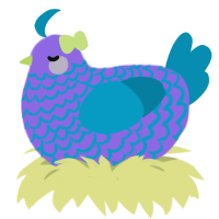 delphinium, a lilac and cerulean chicken with a lace pattern