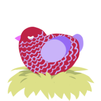 A crimson and lilac chicken with a lace pattern