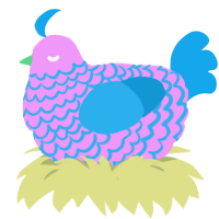 A lavender and sky chicken with a lace pattern