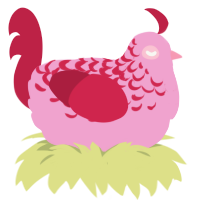 Penelope, a pink and crimson chicken with a half-lace pattern