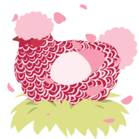 A crimson and rose chicken with a double-lace pattern
