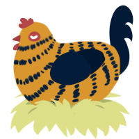 A orange and tumblr chicken with a bar pattern