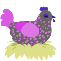 A grey and orchid chicken with a speckle pattern