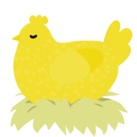 feet, a yellow chicken with a speckle pattern