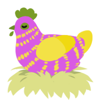 Easter, a orchid and yellow chicken with a bar pattern