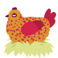 Chickenpox, a orange and crimson chicken with a speckle pattern