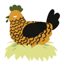 A orange and black chicken with a lace pattern