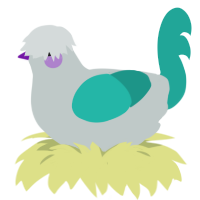 A silver and turquoise chicken