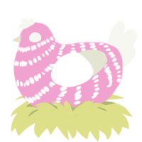 A pink and white chicken with a bar pattern