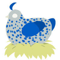 Chalk, a silver and ultramarine chicken with a speckle pattern
