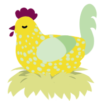 Unripe Banana, a yellow and gluppy chicken with a speckle pattern