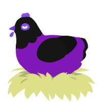 Phantom, a violet and black chicken with a head pattern