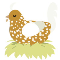 A gold and white chicken with a speckle pattern