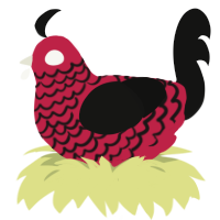 pomme, a crimson and black chicken with a lace pattern