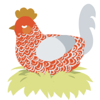 A vermilion and mist chicken with a double-lace pattern
