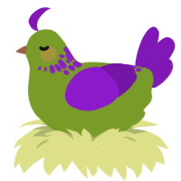 grape, a chartreuse and violet chicken with a neck-speckle pattern