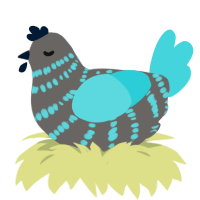 What a strange Miku, a grey and aqua chicken with a bar pattern