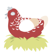A red and cream chicken with a half-lace pattern