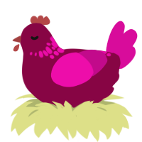 A maroon and fuchsia chicken with a neck-speckle pattern