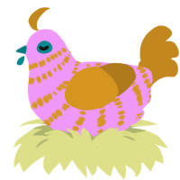 breakfast, a lavender and ochre chicken with a bar pattern