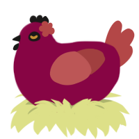 A maroon and red chicken