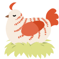 A cream and vermilion chicken with a half-bar pattern