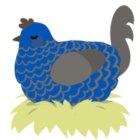 A ultramarine and grey chicken with a lace pattern