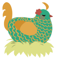 A turquoise and orange chicken with a lace pattern