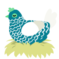 A sea and white chicken with a lace pattern