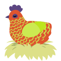 A vermilion and lime chicken with a lace pattern