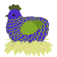A indigo and chartreuse chicken with a lace pattern