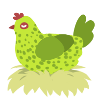 A lime and chartreuse chicken with a speckle pattern