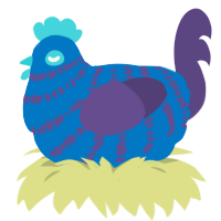 A sapphire and overcast chicken with a bar pattern