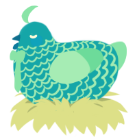A cerulean and mint chicken with a lace pattern