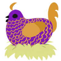 A violet and orange chicken with a lace pattern