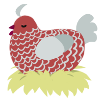 A red and silver chicken with a lace pattern