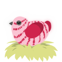 A rose and crimson chicken with a bar pattern
