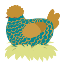 A teal and gold chicken with a lace pattern