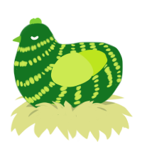 Melonmelon, a leaf and lime chicken with a bar pattern