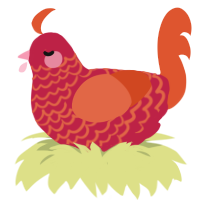 A crimson and vermilion chicken with a lace pattern