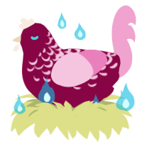 A maroon and pink chicken with a half-lace pattern
