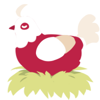 Velvet, a crimson and cream chicken with a head pattern