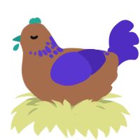 A brown and indigo chicken with a neck-speckle pattern