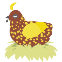 A russet and yellow chicken with a speckle pattern