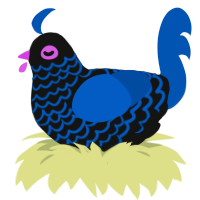 A black and ultramarine chicken with a lace pattern